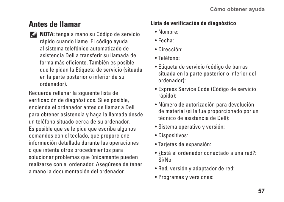 Antes de llamar | Dell Studio 1435 (Late 2008) User Manual | Page 57 / 84