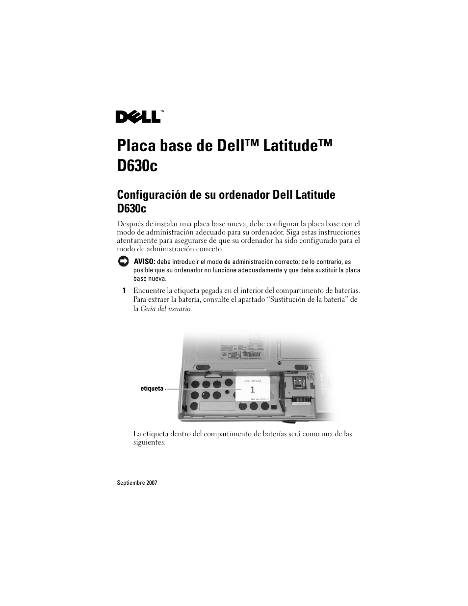 Placa base de dell™ latitude™d630c, Placa base de dell™ latitude™ d630c, Configuración de su ordenador dell latitude d630c | Dell Latitude D630C (Late 2008) User Manual | Page 23 / 38