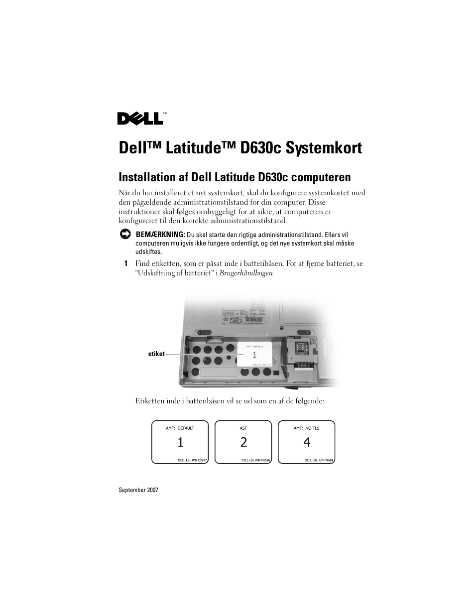 Dell™ latitude™ d630c systemkort, Installation af dell latitude d630c computeren | Dell Latitude D630C (Late 2008) User Manual | Page 5 / 38
