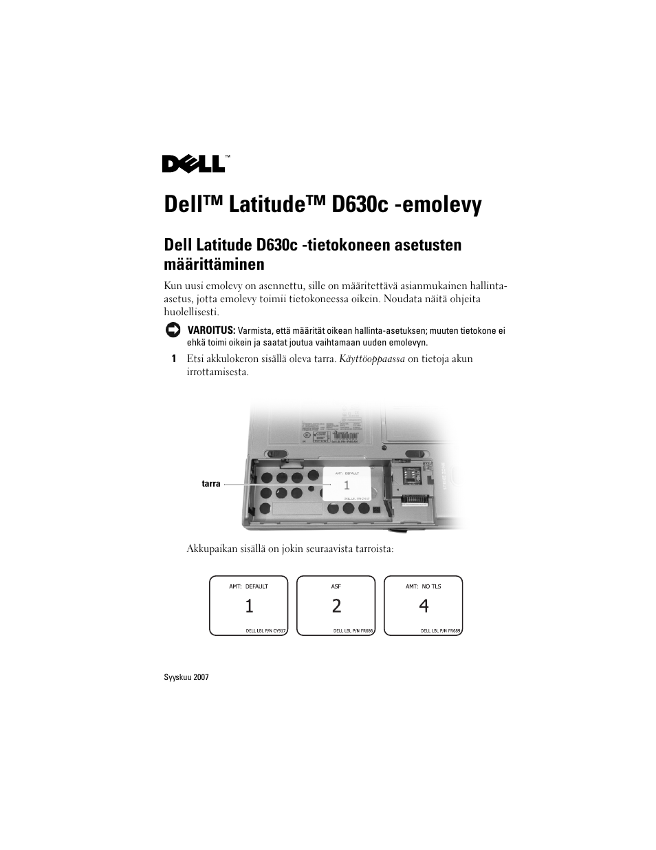 Dell™ latitude™ d630c -emolevy | Dell Latitude D630C (Late 2008) User Manual | Page 9 / 38