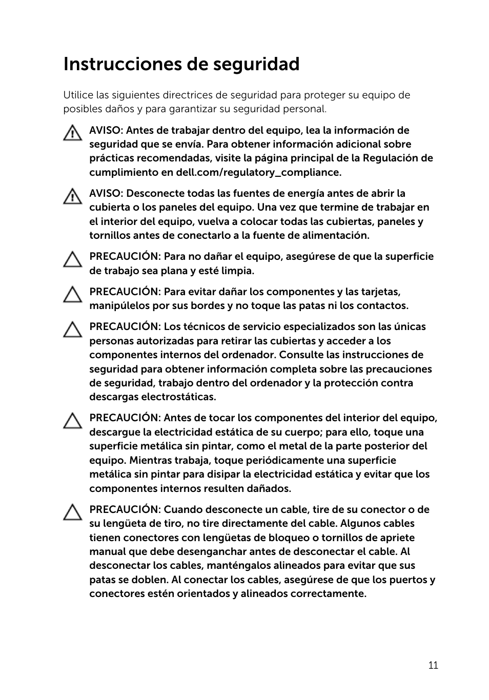 Instrucciones de seguridad | Dell Inspiron 23 (2350, Mid 2013) User Manual | Page 11 / 113