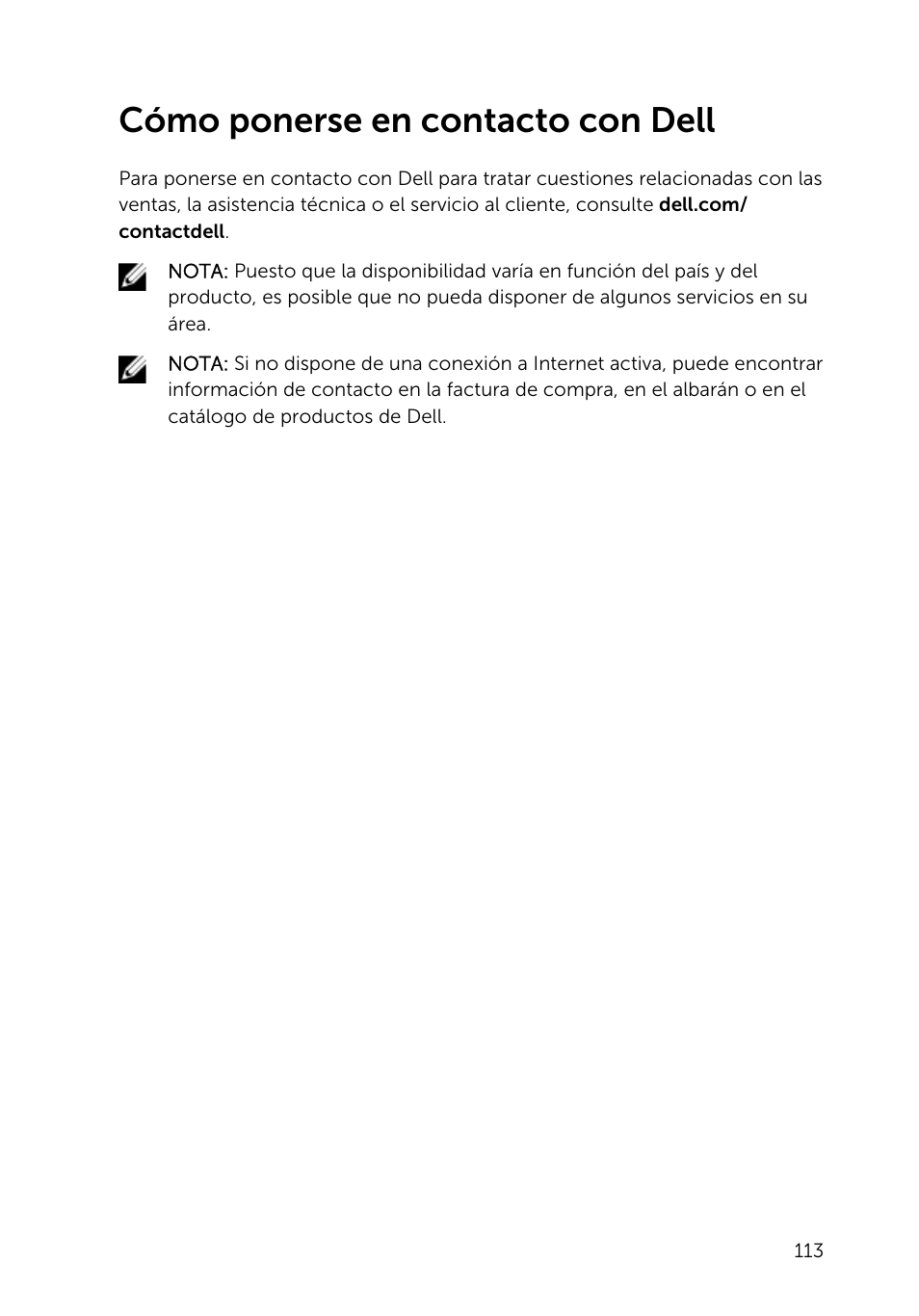 Cómo ponerse en contacto con dell | Dell Inspiron 23 (2350, Mid 2013) User Manual | Page 113 / 113