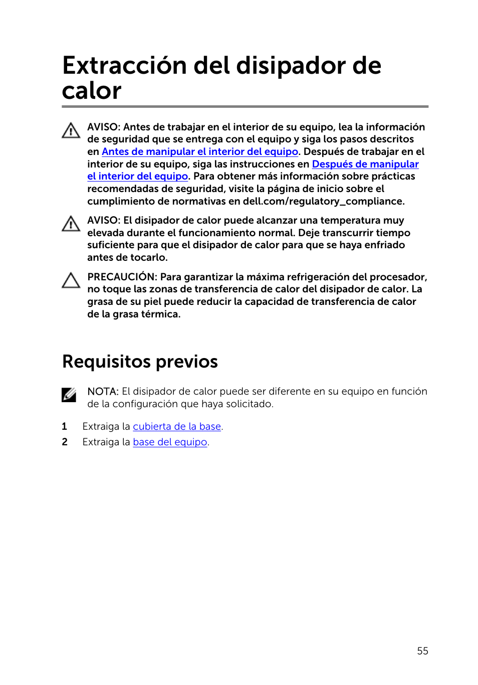 Extracción del disipador de calor, Requisitos previos | Dell Inspiron 23 (2350, Mid 2013) User Manual | Page 55 / 113