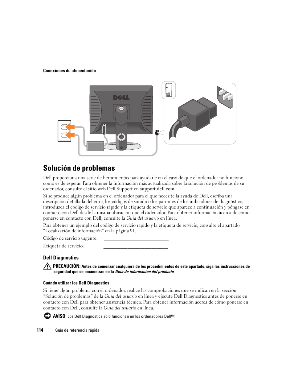 Solución de problemas, Dell diagnostics | Dell OptiPlex 210L User Manual | Page 114 / 130