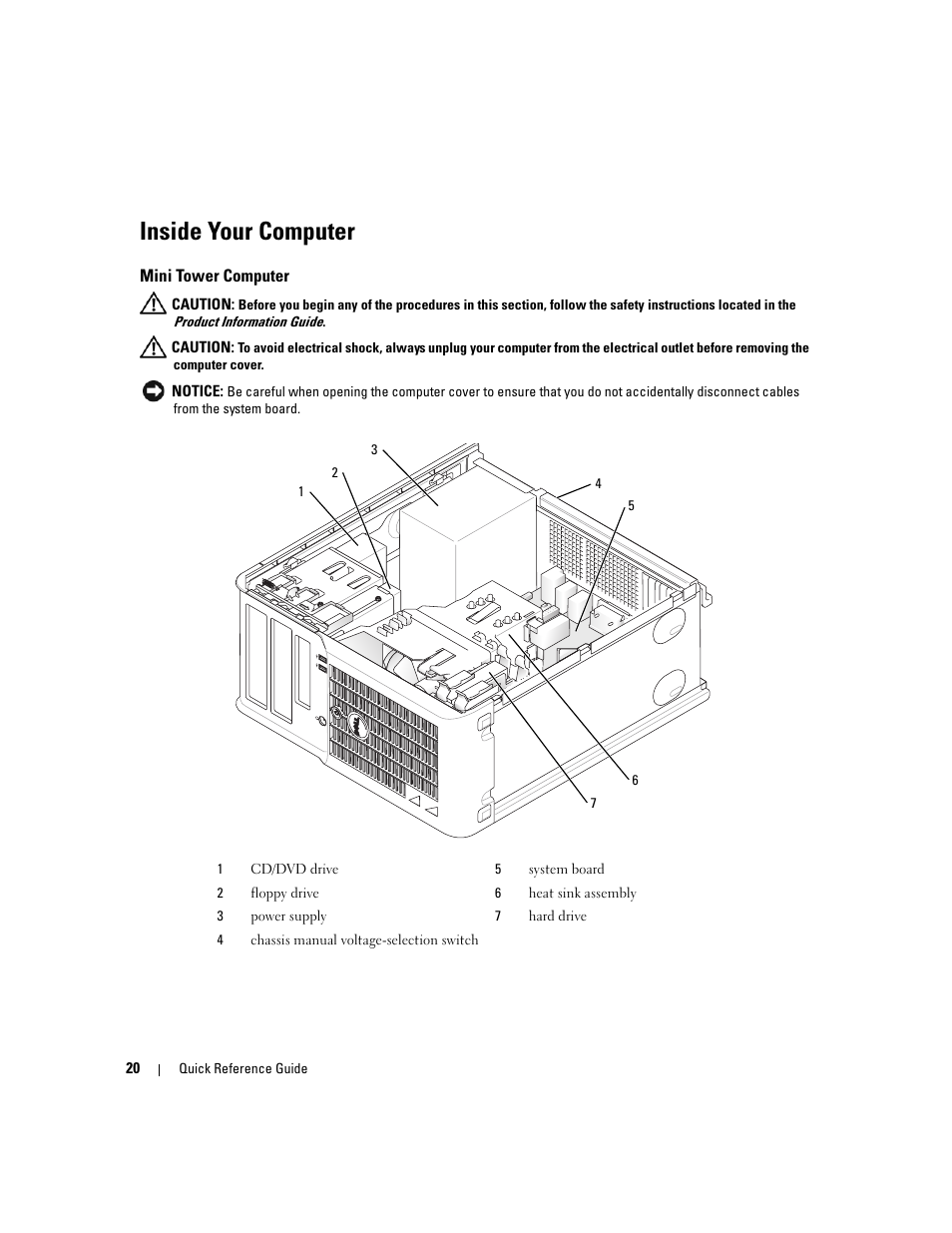 Inside your computer, Mini tower computer | Dell OptiPlex 210L User Manual | Page 20 / 130