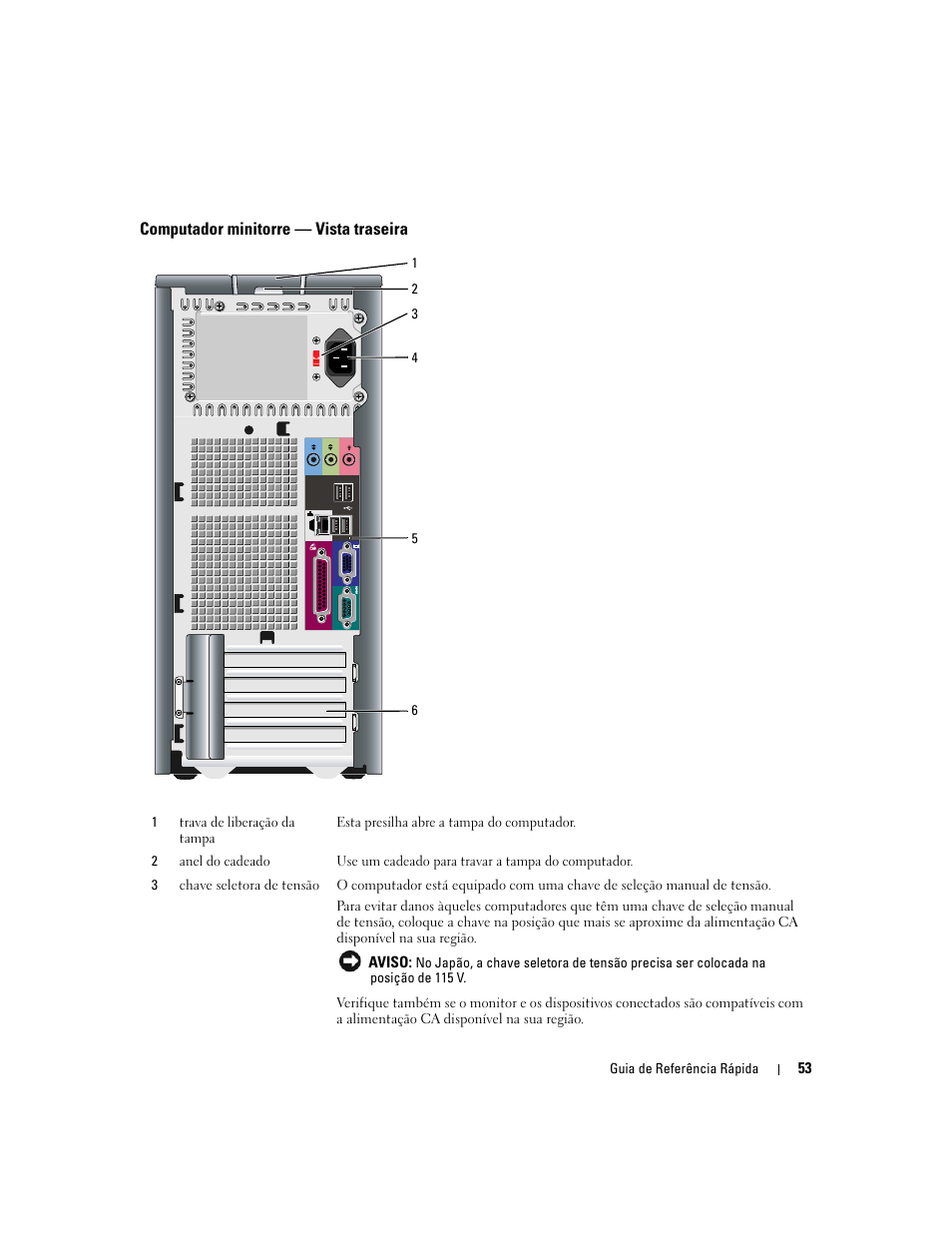 Computador minitorre - vista traseira, Computador minitorre — vista traseira | Dell OptiPlex 210L User Manual | Page 53 / 130