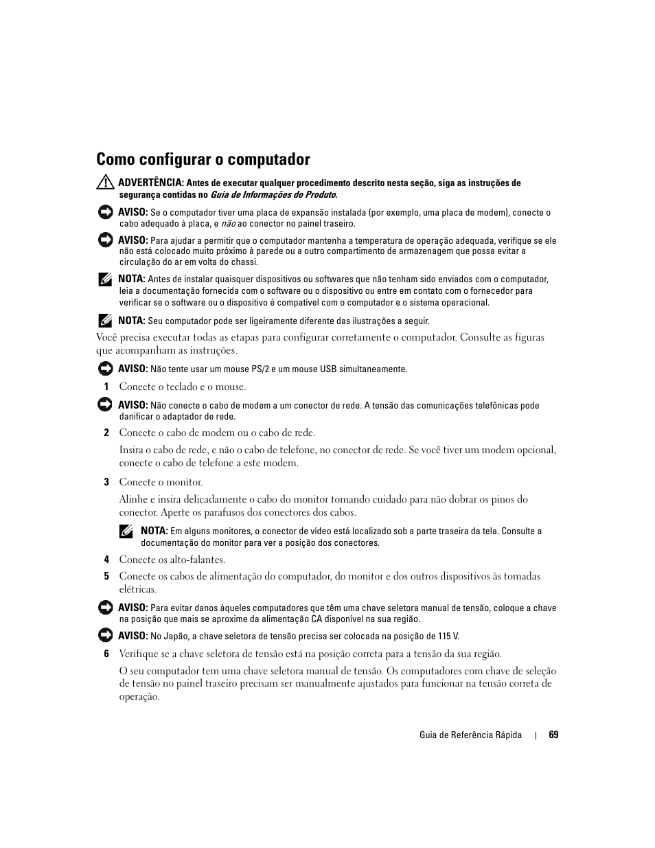 Como configurar o computador | Dell OptiPlex 210L User Manual | Page 69 / 130