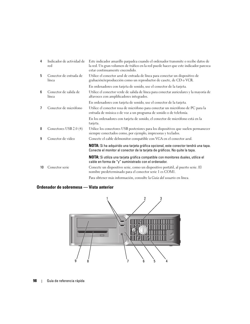 Ordenador de sobremesa - vista anterior, Ordenador de sobremesa — vista anterior | Dell OptiPlex 210L User Manual | Page 98 / 130