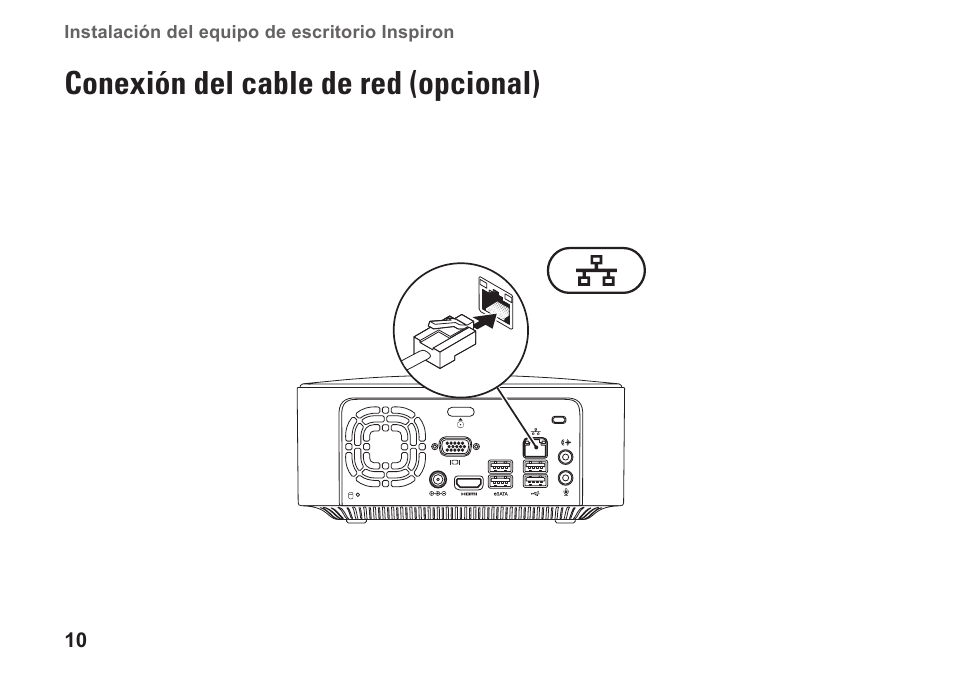 Conexión del cable de red (opcional) | Dell Inspiron Zino (300, Late 2009) User Manual | Page 12 / 82