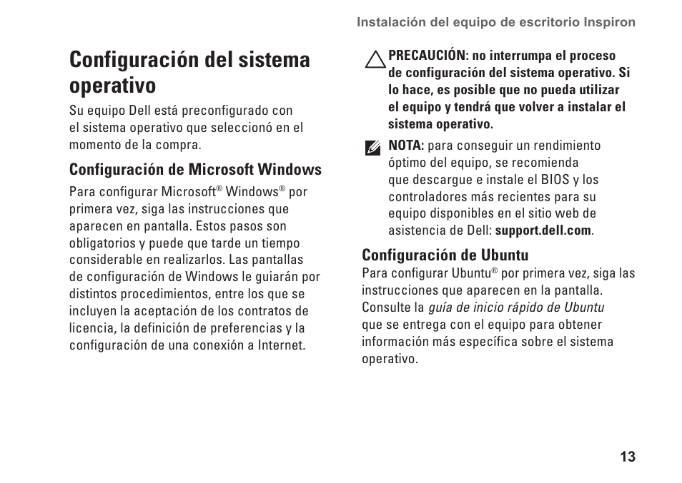 Configuración del sistema operativo | Dell Inspiron Zino (300, Late 2009) User Manual | Page 15 / 82