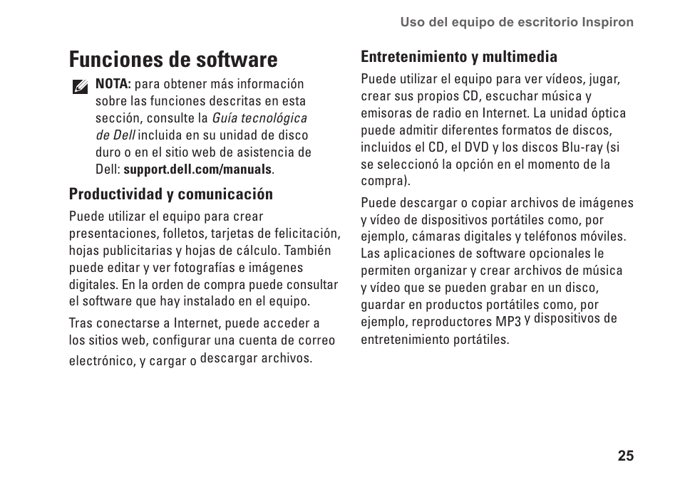 Funciones de software | Dell Inspiron Zino (300, Late 2009) User Manual | Page 27 / 82