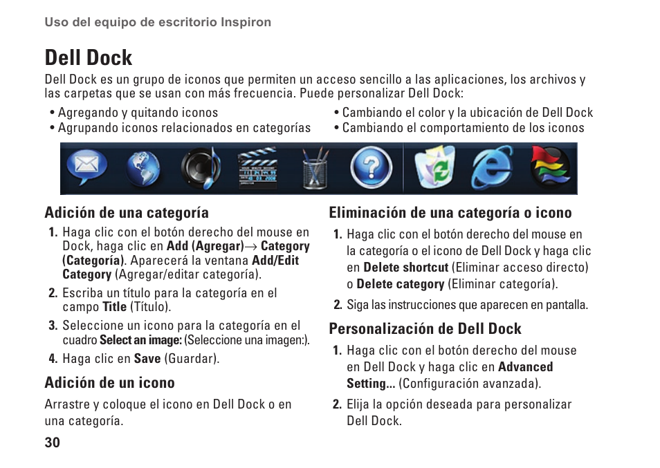 Dell dock | Dell Inspiron Zino (300, Late 2009) User Manual | Page 32 / 82