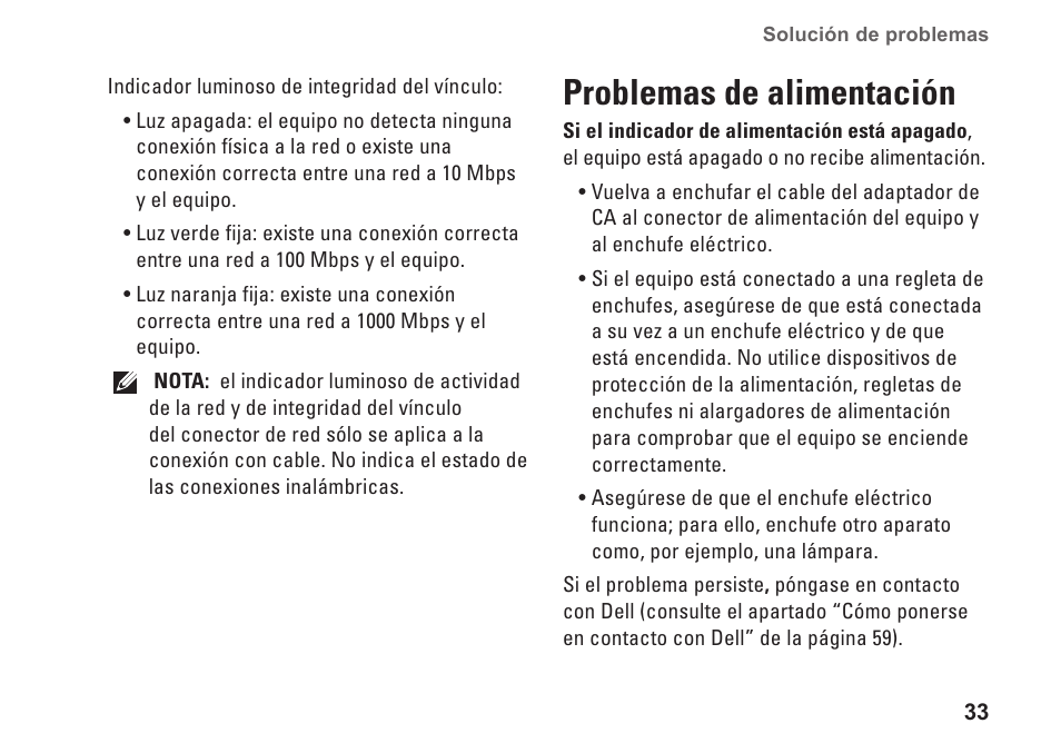 Problemas de alimentación | Dell Inspiron Zino (300, Late 2009) User Manual | Page 35 / 82