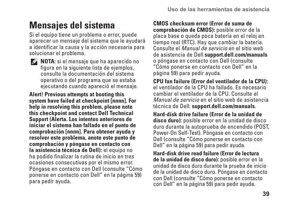 Mensajes del sistema | Dell Inspiron Zino (300, Late 2009) User Manual | Page 41 / 82