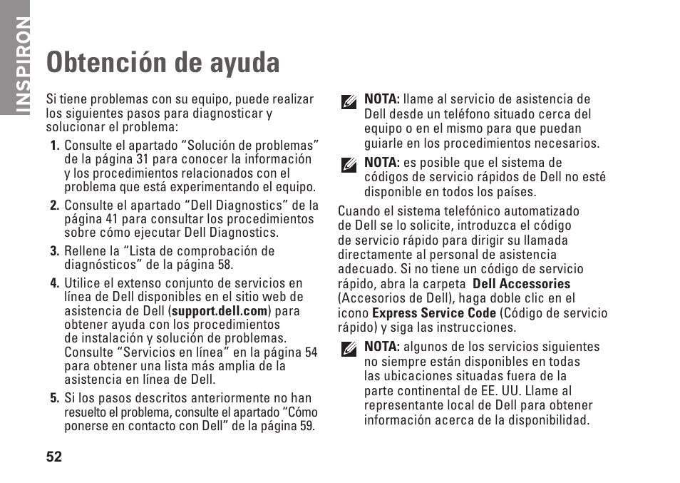 Obtención de ayuda, Inspiron | Dell Inspiron Zino (300, Late 2009) User Manual | Page 54 / 82