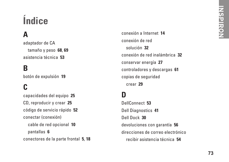 Índice, Inspiron | Dell Inspiron Zino (300, Late 2009) User Manual | Page 75 / 82