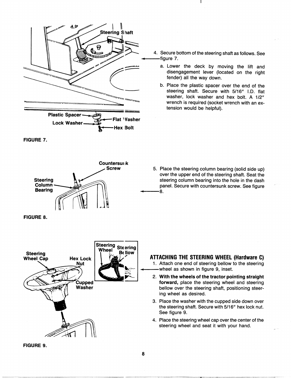Attaching the steering wheel (hardware c) | Bolens 300 Series User Manual | Page 8 / 20