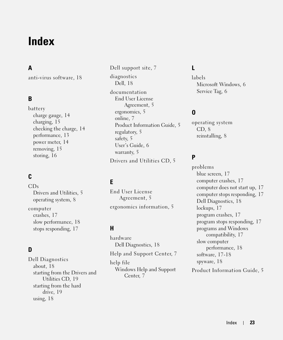 Index | Dell Latitude D520 User Manual | Page 23 / 96