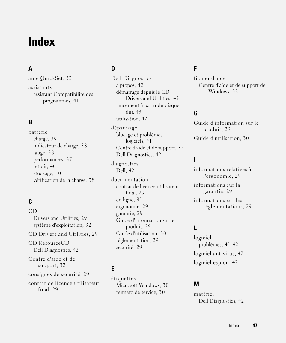 Index | Dell Latitude D520 User Manual | Page 47 / 96