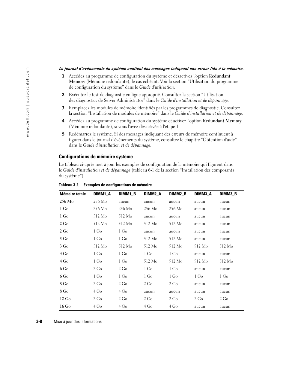 Configurations de mémoire système | Dell PowerEdge 1850 User Manual | Page 26 / 58