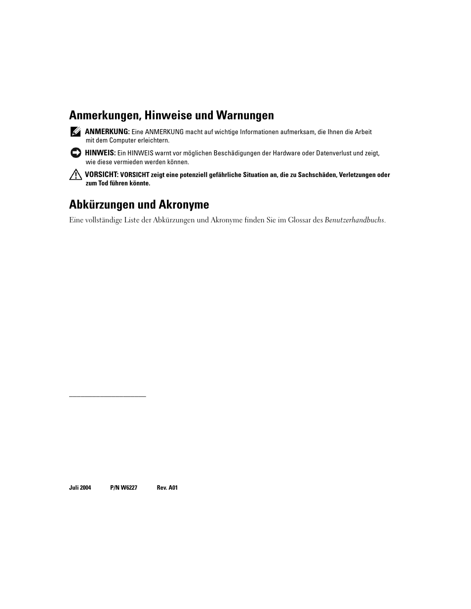 Anmerkungen, hinweise und warnungen, Abkürzungen und akronyme | Dell PowerEdge 1850 User Manual | Page 28 / 58