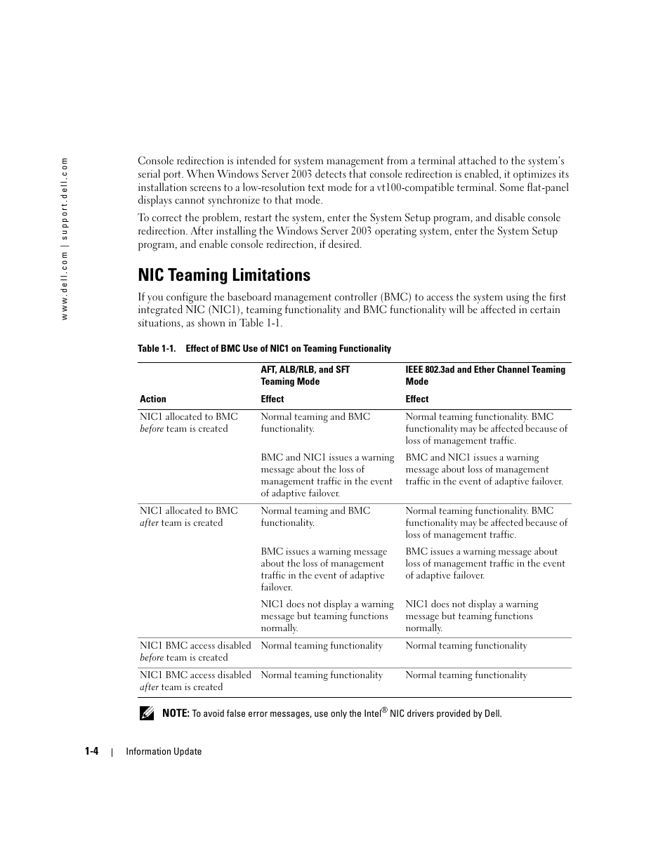 Nic teaming limitations | Dell PowerEdge 1850 User Manual | Page 6 / 58