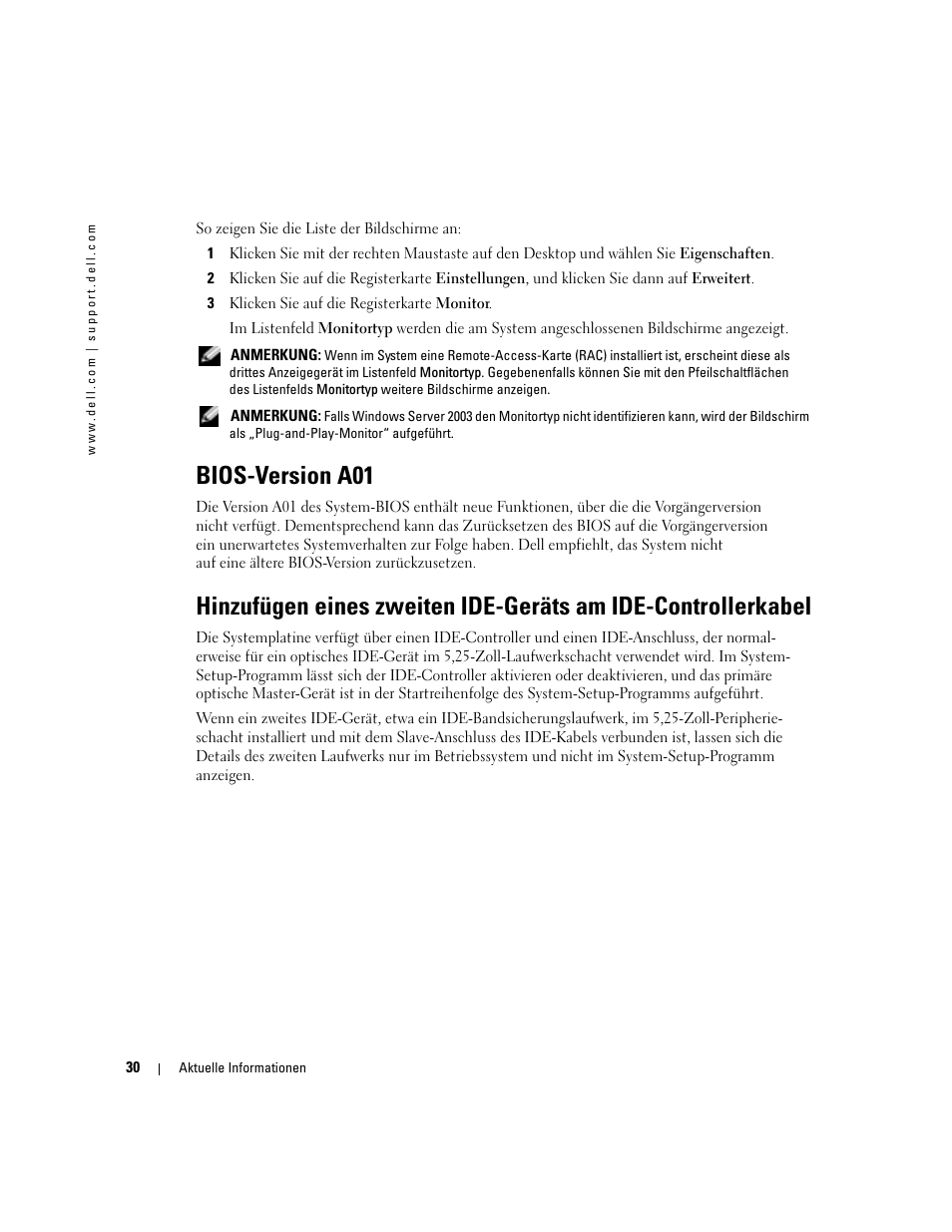 Bios-version a01 | Dell PowerEdge 1800 User Manual | Page 32 / 66