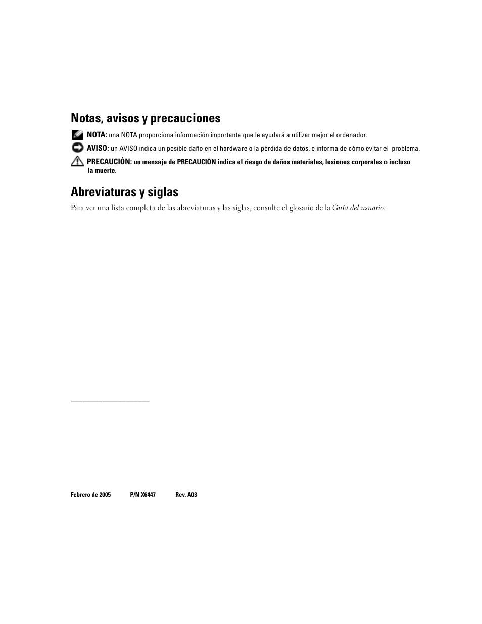 Notas, avisos y precauciones, Abreviaturas y siglas | Dell PowerEdge 1800 User Manual | Page 58 / 66