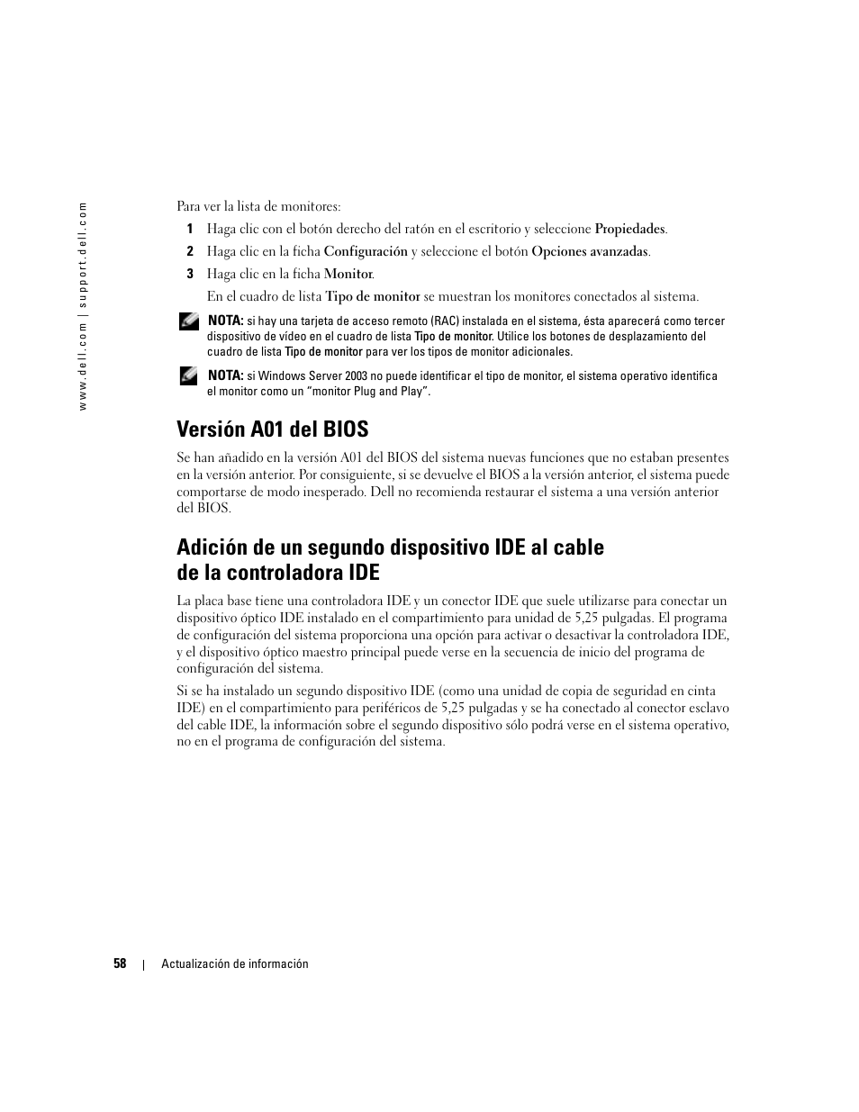 Versión a01 del bios | Dell PowerEdge 1800 User Manual | Page 60 / 66