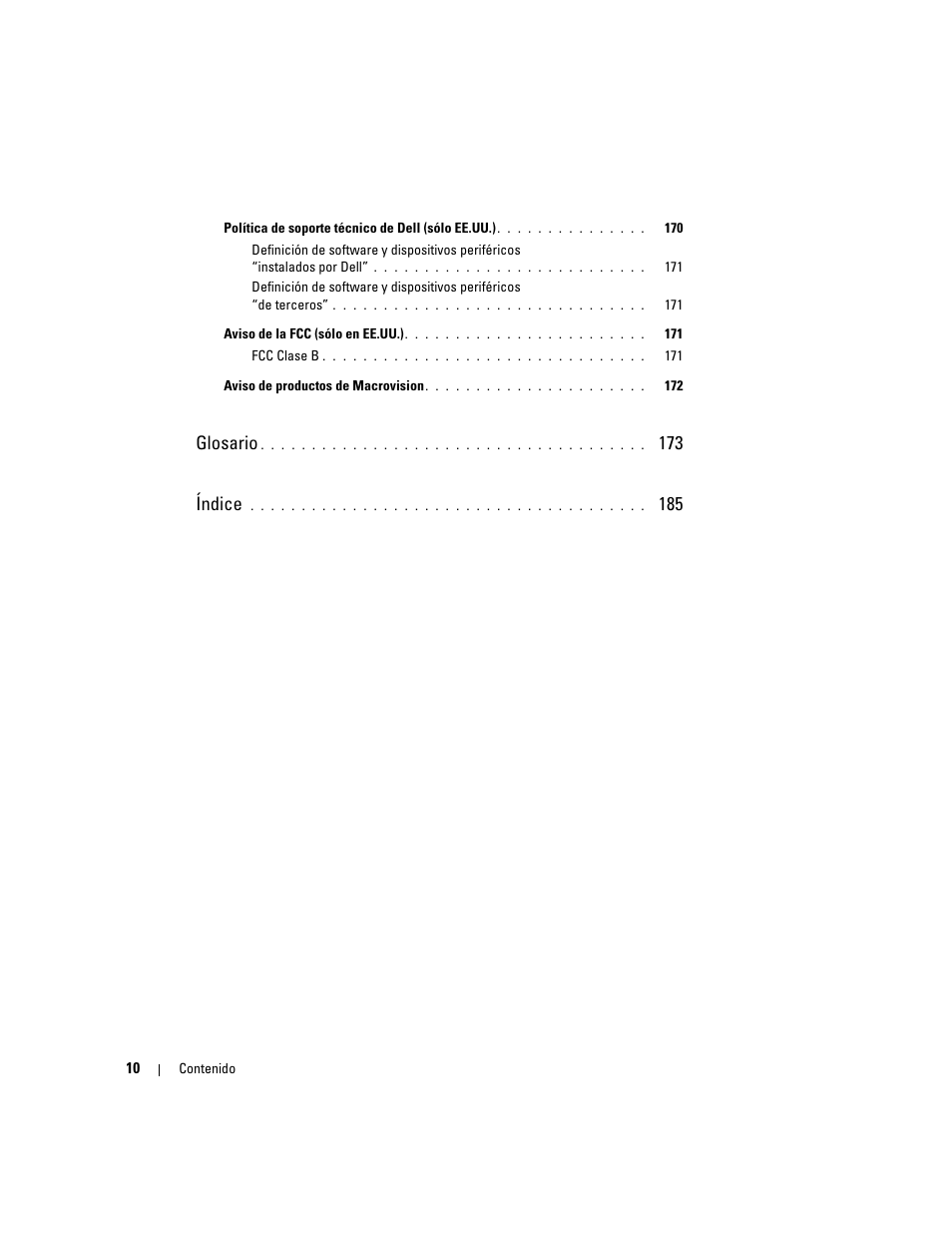 Glosario, 173 índice | Dell Inspiron 640M User Manual | Page 10 / 190