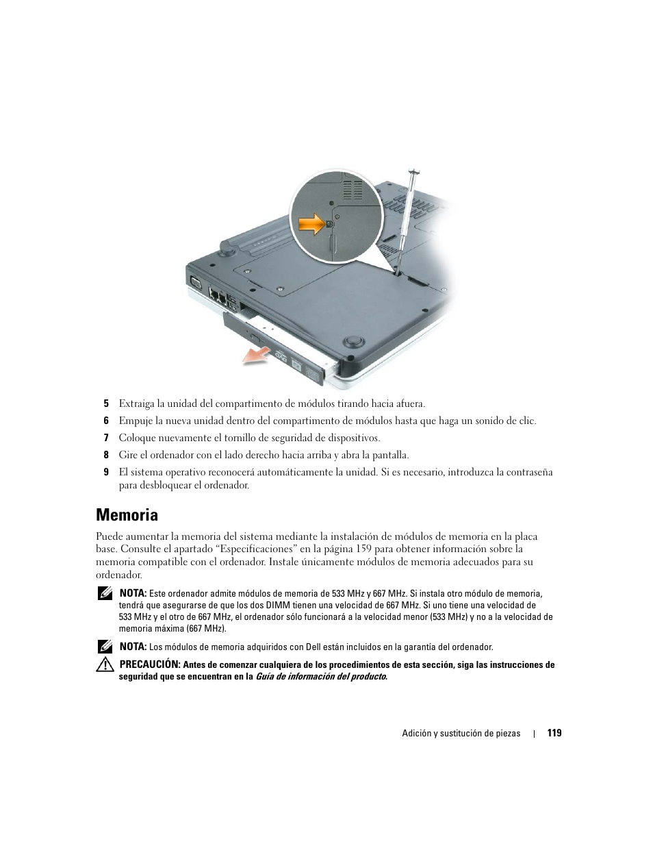 Memoria | Dell Inspiron 640M User Manual | Page 119 / 190