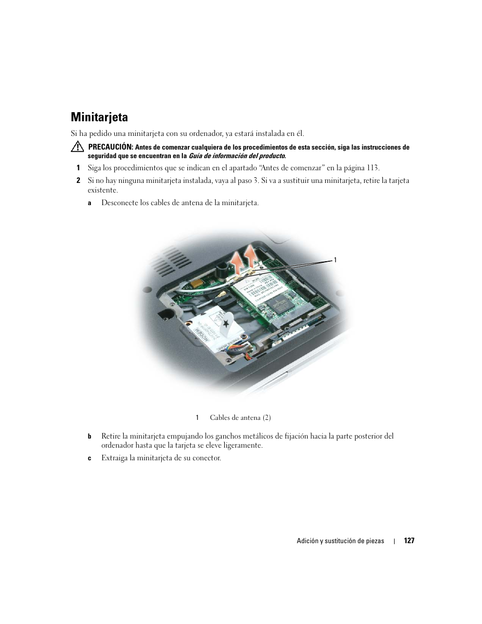 Minitarjeta | Dell Inspiron 640M User Manual | Page 127 / 190