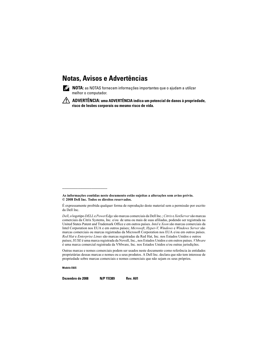 Notas, avisos e advertências | Dell POWEREDGE R710 User Manual | Page 30 / 54