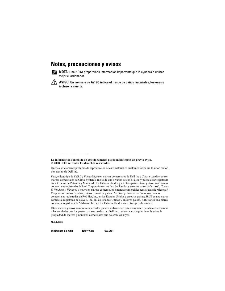 Notas, precauciones y avisos | Dell POWEREDGE R710 User Manual | Page 42 / 54