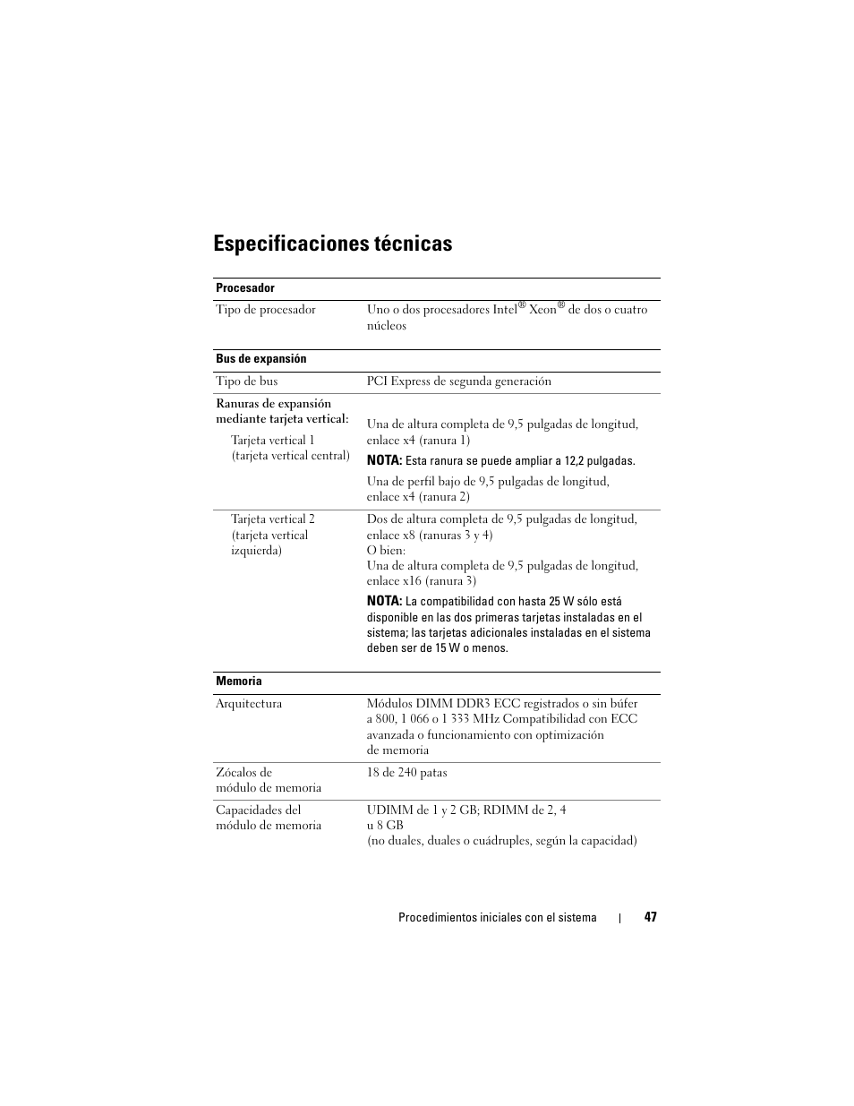 Especificaciones técnicas | Dell POWEREDGE R710 User Manual | Page 49 / 54