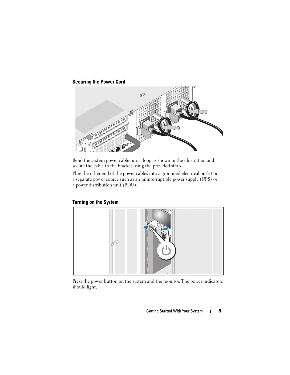 Securing the power cord, Turning on the system | Dell POWEREDGE R710 User Manual | Page 7 / 54