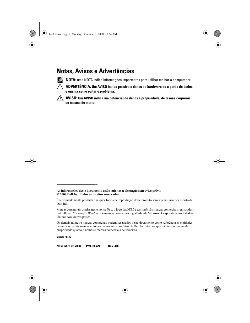Notas, avisos e advertências | Dell Latitude XT2 (Early 2009) User Manual | Page 38 / 48