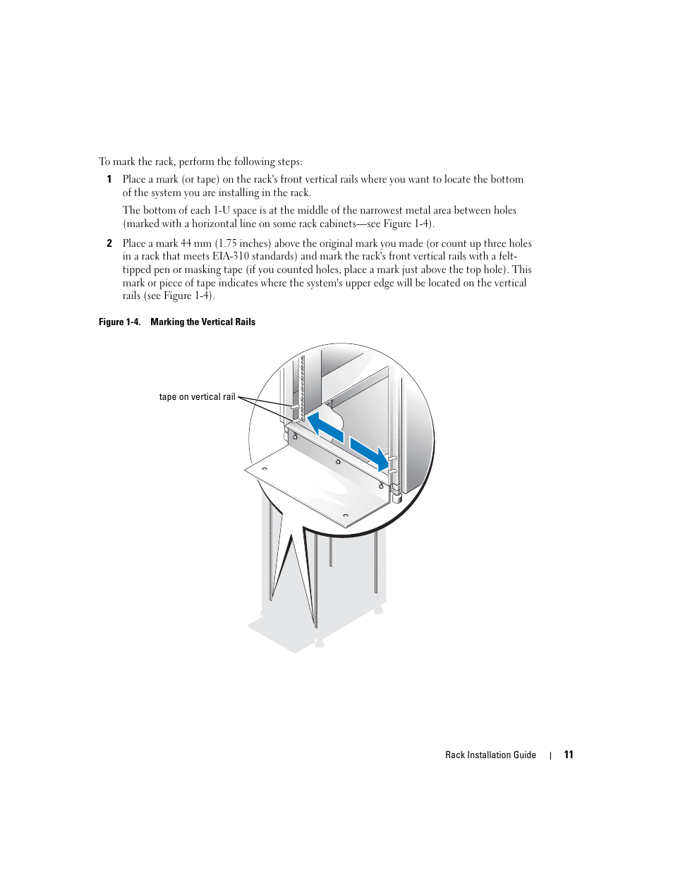 Figure 1-4, Marking the vertical rails | Dell PowerEdge 860 User Manual | Page 13 / 142