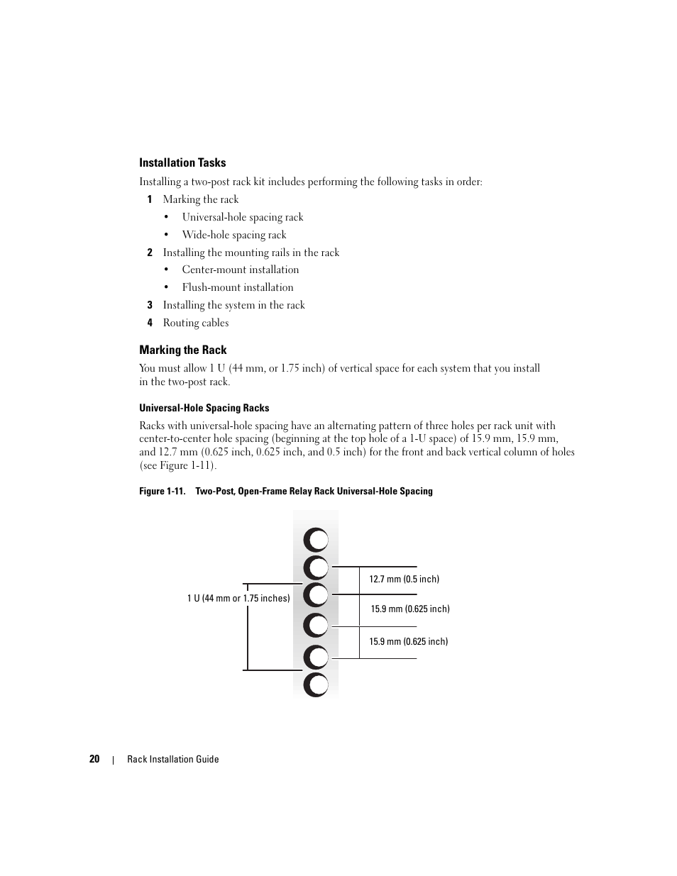 Installation tasks, Marking the rack, Figure 1-11 | Dell PowerEdge 860 User Manual | Page 22 / 142