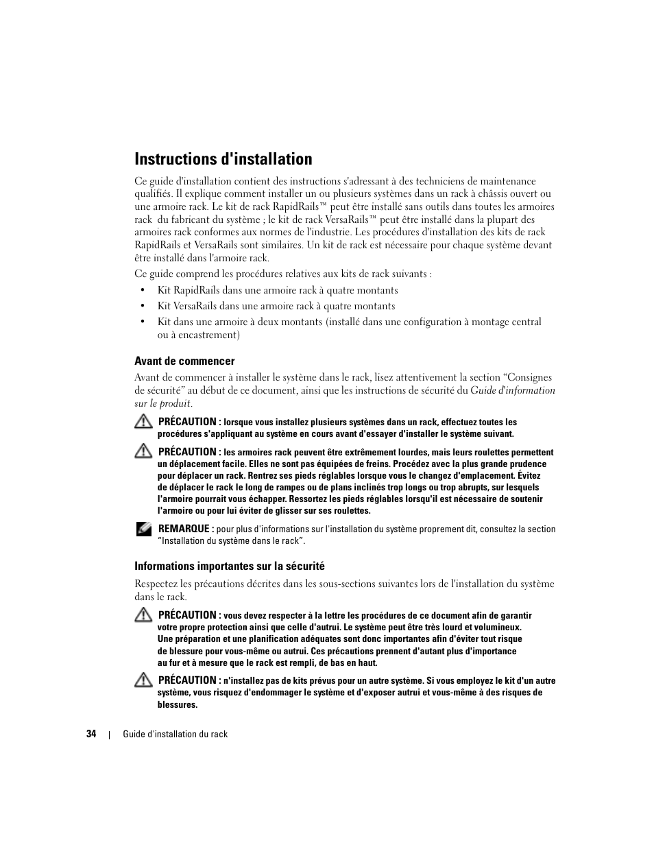 Instructions d'installation, Avant de commencer, Informations importantes sur la sécurité | Dell PowerEdge 860 User Manual | Page 36 / 142
