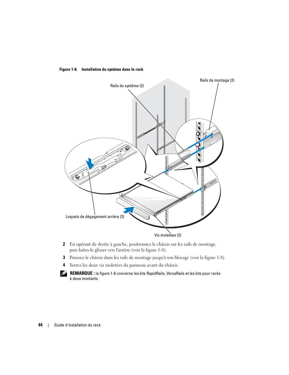 Figure 1-8, Installation du système dans le rack | Dell PowerEdge 860 User Manual | Page 46 / 142