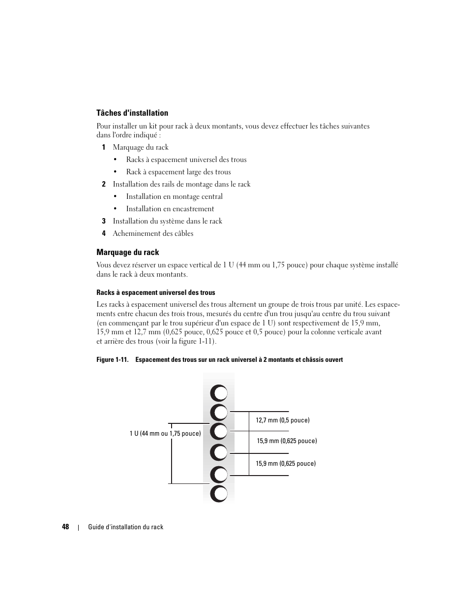 Tâches d'installation, Marquage du rack, Figure 1-11 | Dell PowerEdge 860 User Manual | Page 50 / 142