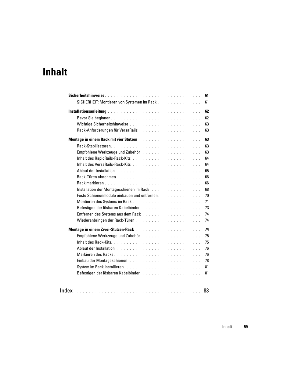 Inhalt, Index | Dell PowerEdge 860 User Manual | Page 61 / 142
