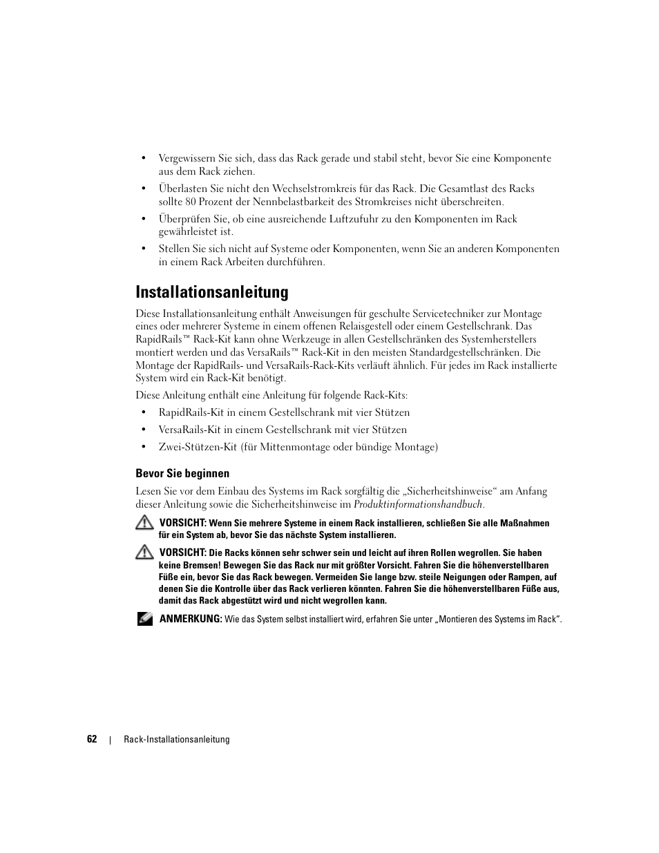 Installationsanleitung, Bevor sie beginnen | Dell PowerEdge 860 User Manual | Page 64 / 142