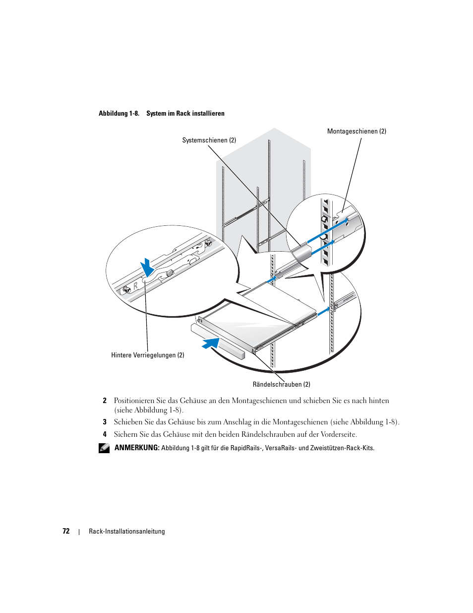 Abbildung 1-8, System im rack installieren | Dell PowerEdge 860 User Manual | Page 74 / 142