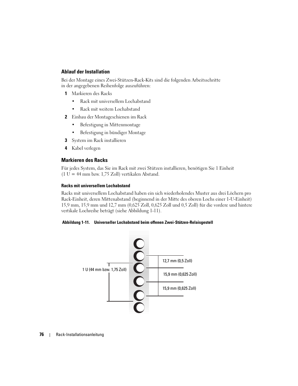 Ablauf der installation, Markieren des racks, Abbildung 1-11 | Dell PowerEdge 860 User Manual | Page 78 / 142
