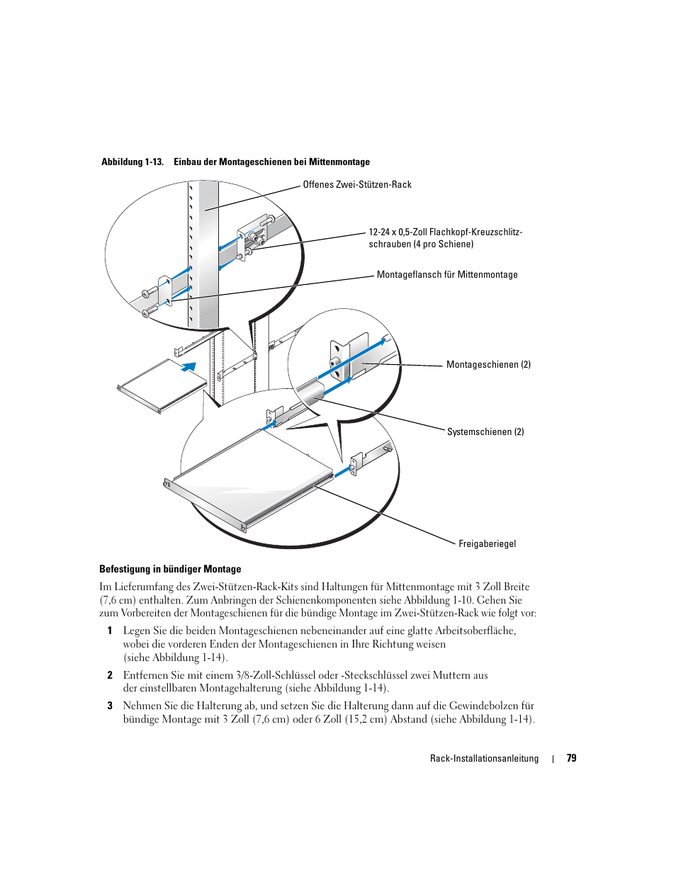 Abbildung 1-13, Einbau der montageschienen bei mittenmontage, Siehe abbildung 1-13) | Dell PowerEdge 860 User Manual | Page 81 / 142