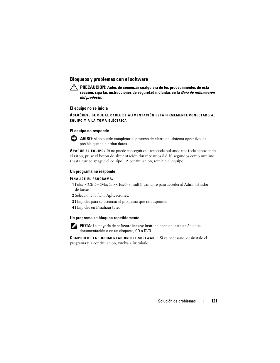 Bloqueos y problemas con el software | Dell Latitude D530 (Early 2008) User Manual | Page 121 / 192