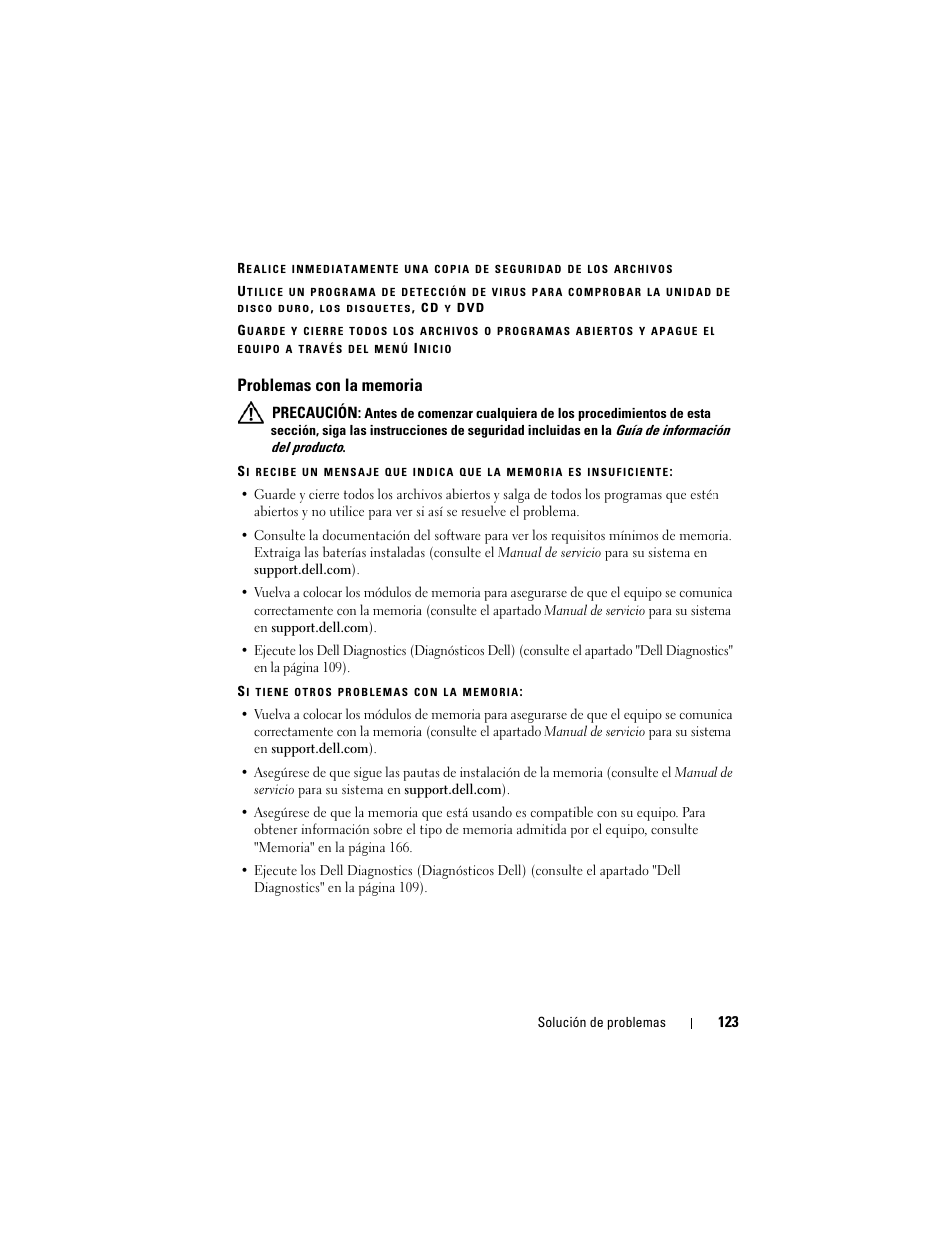 Problemas con la memoria | Dell Latitude D530 (Early 2008) User Manual | Page 123 / 192