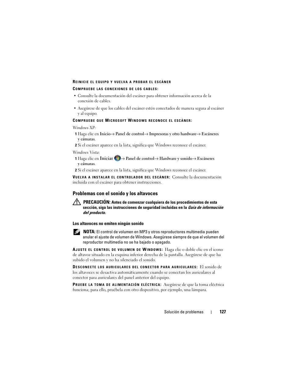 Problemas con el sonido y los altavoces | Dell Latitude D530 (Early 2008) User Manual | Page 127 / 192